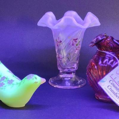 (3 pc) Fenton Signed Art Glass Pieces
