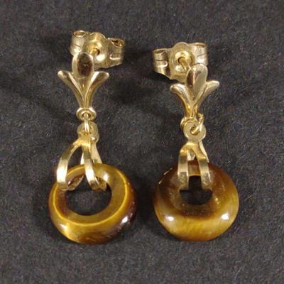 14K Yellow Gold Tiger Eye Earrings