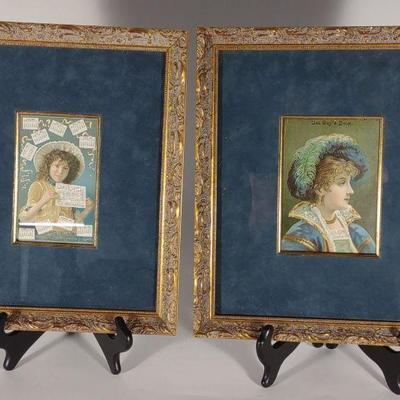 Two Antique Double Sided Framed Trade Cards