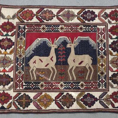 Turkish Knotted Pictorial Animal Rug 4'3