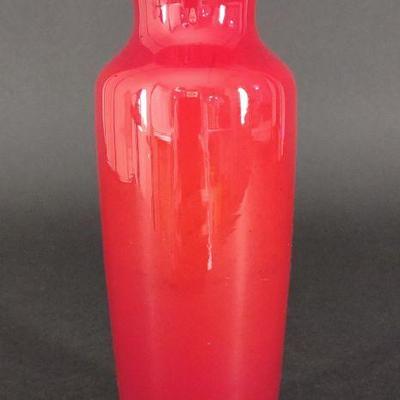 Red Opaline Cased & Gold Glass Art Vase