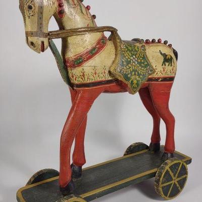Antique Indian Painted Horse Pull Toy