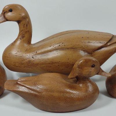 4 Decorative Faux Wood Ducks & Goose