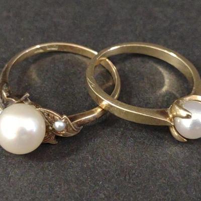 Two 14K Yellow Gold Pearl Rings