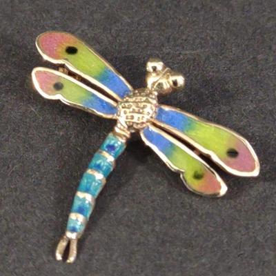 14K Gold & Enamel Dragonfly Pin / Brooch