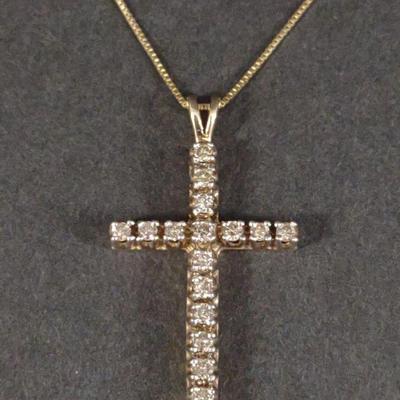 10K Gold & Diamond Cross Pendant w/ 14K Chain