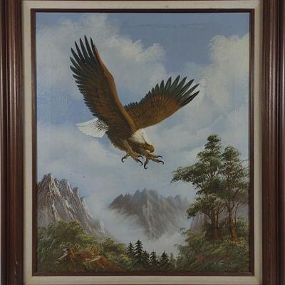 W. Amadio Oil Painting on Canvas of Bald Eagle