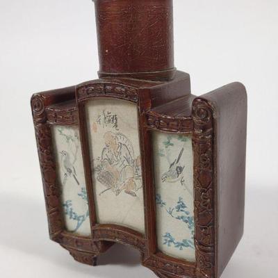 Chinese Pewter Tea Caddy w/ Glass Panels