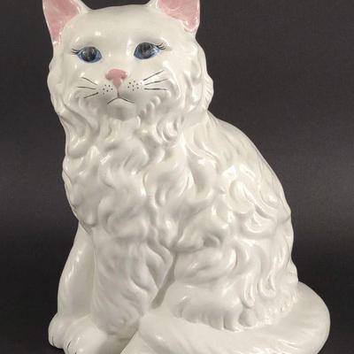 Vintage Ceramic Painted White Cat Sculpture