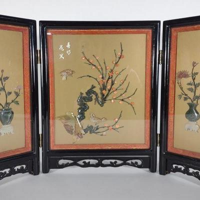 lacquered Miniature Asian Stone Carved Screen