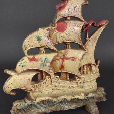 Cast Iron Spanish Galleon Ship Doorstop