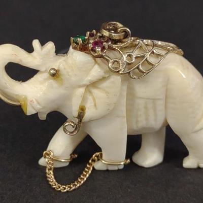 14K Gold Carved Elephant Pendant