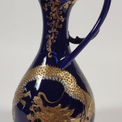 Japanese Cobalt Blue & Gold Porcelain Dragon Vase