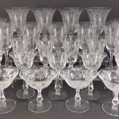 36 pc Tiffin Cherokee Rose Glass Stemware Set