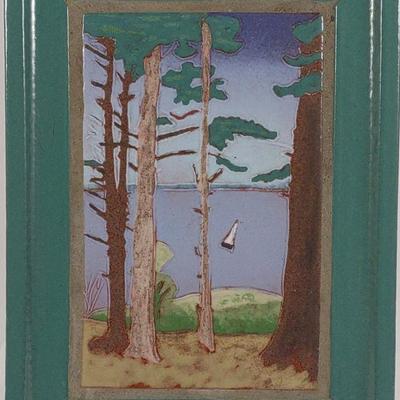 Arts & Crafts Style Pine Tree Tilework Art