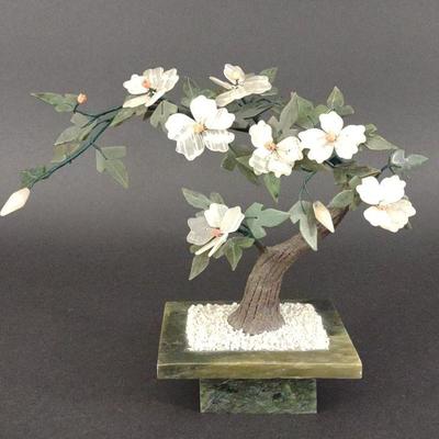 Vintage Carved Stone Magnolia Bonsai Tree