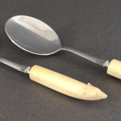 Carved Polar Bear Handle Salad Server Set