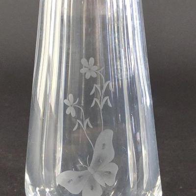 Orrefors Signed Crystal Butterfly Bud Vase