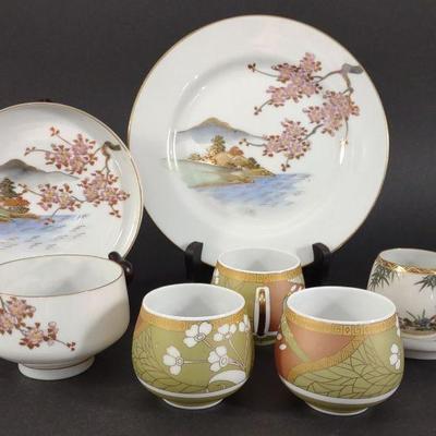 Japanese Lithophane Porcelain Tea Cups & Plates