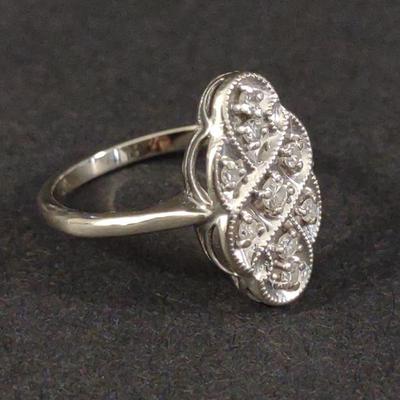 14K White Gold Diamond Plaque Ring (Art Deco)