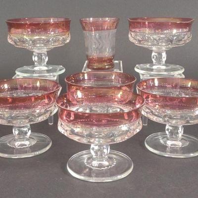 7 pc Ruby Flash Cranberry Pressed Coupe Glasses