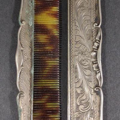 Antique 800 Silver Repousse Faux Tortoise Comb
