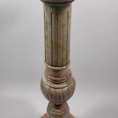 Alabaster Carved Pedestal w/ Red & Green Veins
