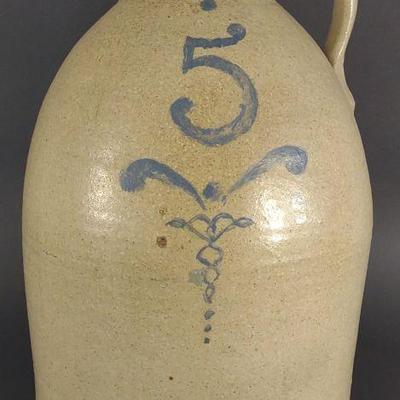 Antique 5 gal Decorated Stoneware Pottery Jug