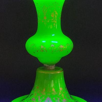 Antique Opaline French Green & Gold Glass Vase