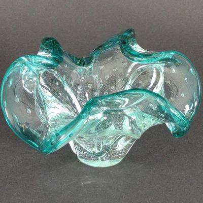 1950s Aquamarine Art Glass Bowl