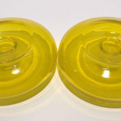 Two Blenko Lemon Yellow Art Glass Candle Holders