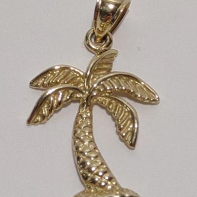 14K Yellow Gold Palm Tree Pendant