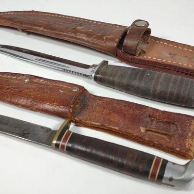 2 Fixed Blade Hunting Knives w/ Sheaths
