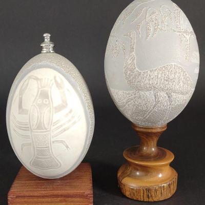 Two Carved Emu Eggs (incl. Ken Ward)
