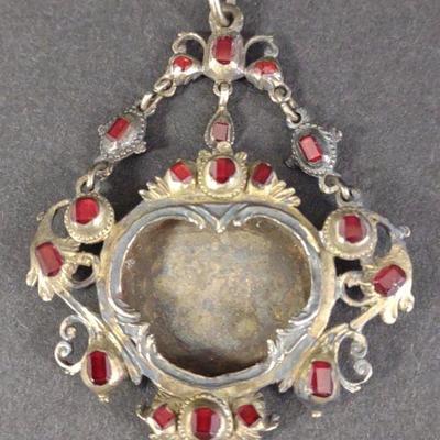 Antique Sterling Silver Gemstone Portrait Pendant