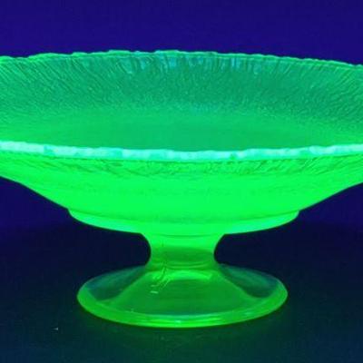 Vintage Stretched Uranium Glass Footed Bowl