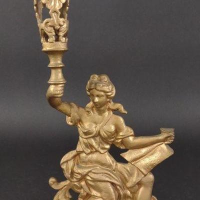 Brass & Marble Figural Candlestick Holder