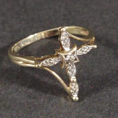 10K Yellow Gold & Diamond Cross Ring
