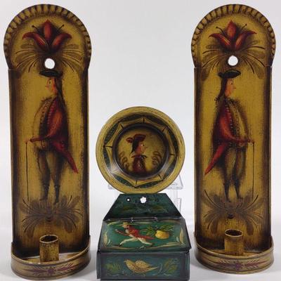 4 W.C. Wrede Painted Folk Art Decorative Pieces