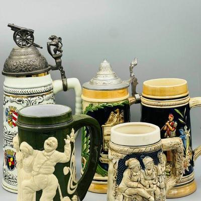 (5) German Style Beer Steins Including Eric P. Mihan, And Wekara
This lot includes steins made by Eric P. Mihan, and Wekara, 