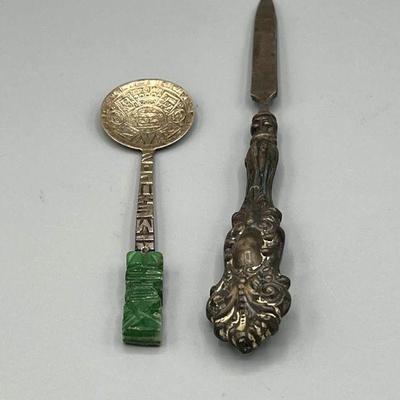 Sterling Silver Spoon & File
This lot features an interesting spoon with Mayan iconography and a vintage nail file. Spoon is stamped...