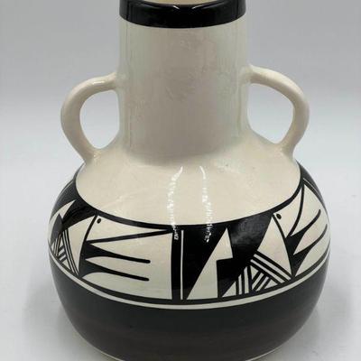Signed Southwestern Pottery Vase Black/White
