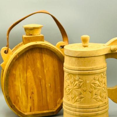 Vintage Wooden Canteen And Beer Stein

