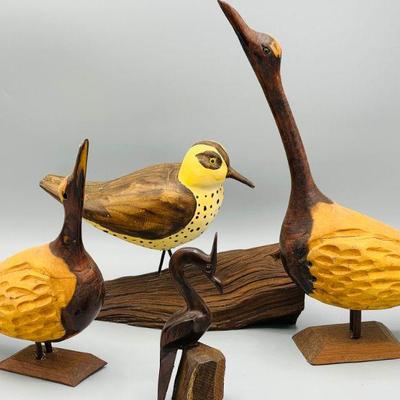 (4) Carved Wooden Birds
