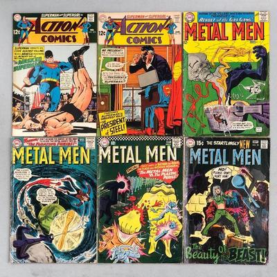 HTS252 - 6 SILVER AGE COMIC BOOKS SUPERMAN ACTION COMICS + METAL MEN