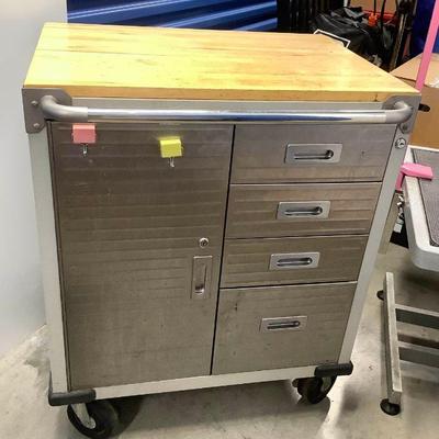 HTS014 Metal Woodtop Utility Cart Cabinet On Wheels