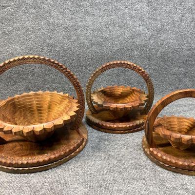 Vintage Collapsible Folding Wood Basket and Trivet