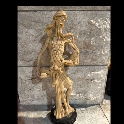 Vintage Asian Fisherman Resin Statue