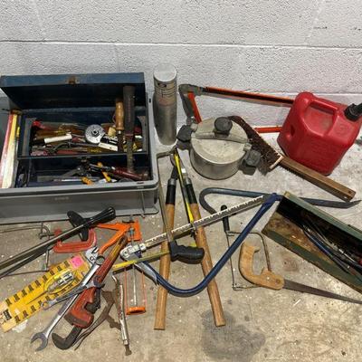 Assorted tools-Snipes, Saws, Gas Cans,