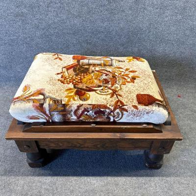 70â€™s MCM Wood trim Rustic Velour Foot Rest